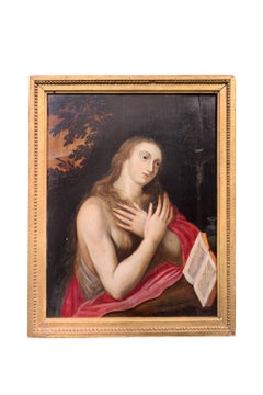 XVII cent. Flemish school Painting: Mary Magdalene. With rare collage on reverse