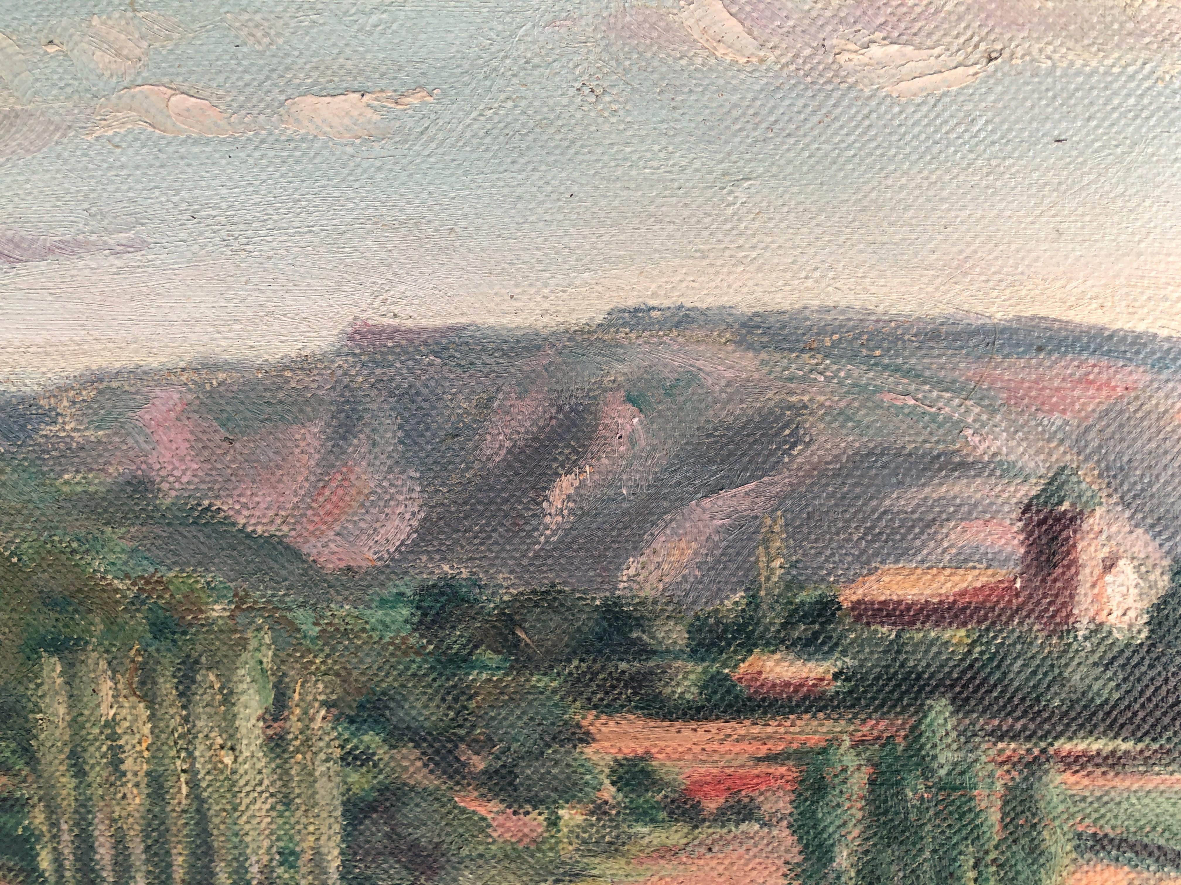 XX century Spanish school oil on burlap painting landscape - Post-War Painting by Unknown
