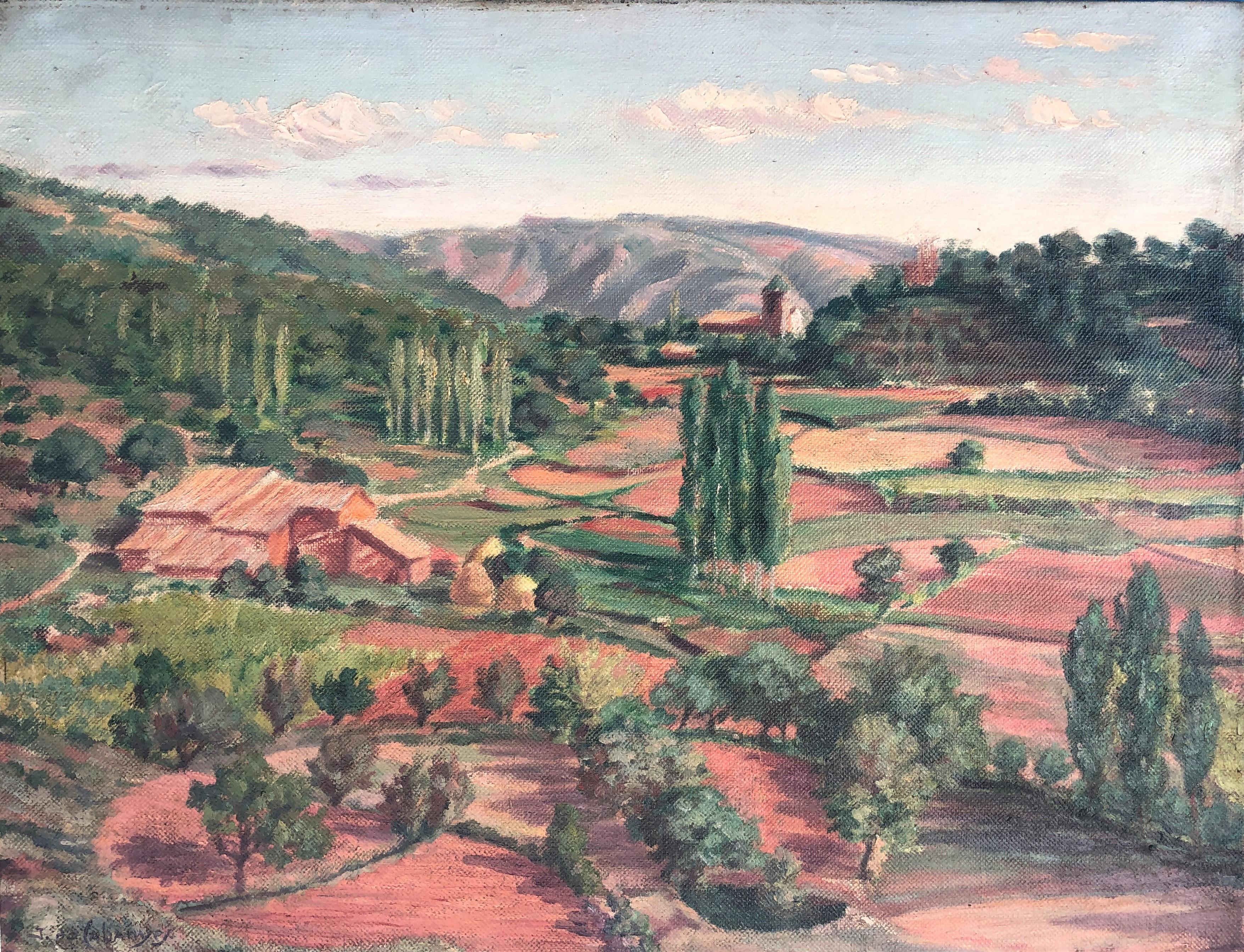 XX century Spanish school oil on burlap painting landscape