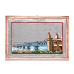 Puente del río Yangtsé Espejo pintado en vidrio invertido, c. 1969