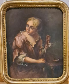 Yarn Spinner, in the manner of Pietro Longhi. Oil on Wood Panel.