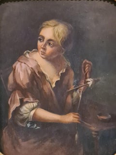 Yarn Spinner, in the manner of Pietro Longhi. Oil on Wood Panel.