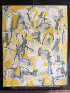 Yellow and Grey Abstract Huge Oil Painting on Canvas Cubist Expressionist work