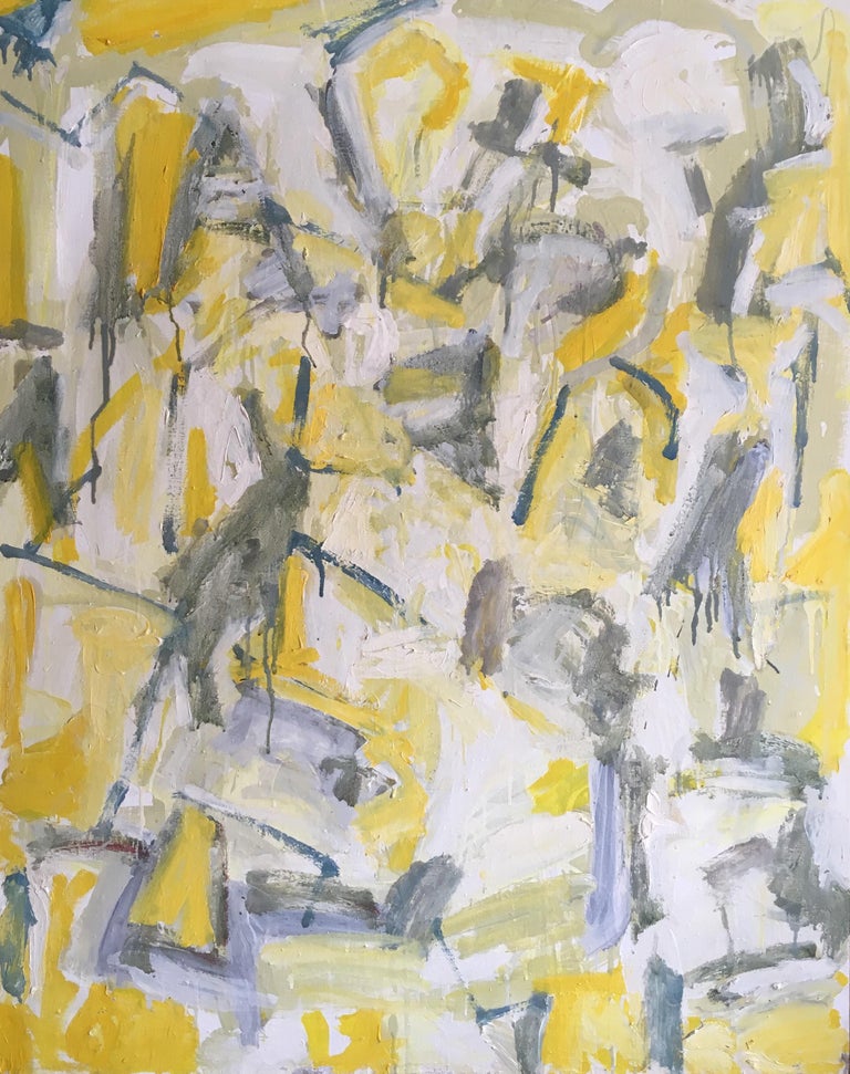 Unknown Abstract Painting - Yellow and Grey Abstract Huge Oil Painting 