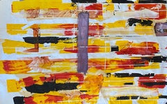 Vintage "Resonance" Black, Red, and Yellow Mixed Media Contemporary Abstract