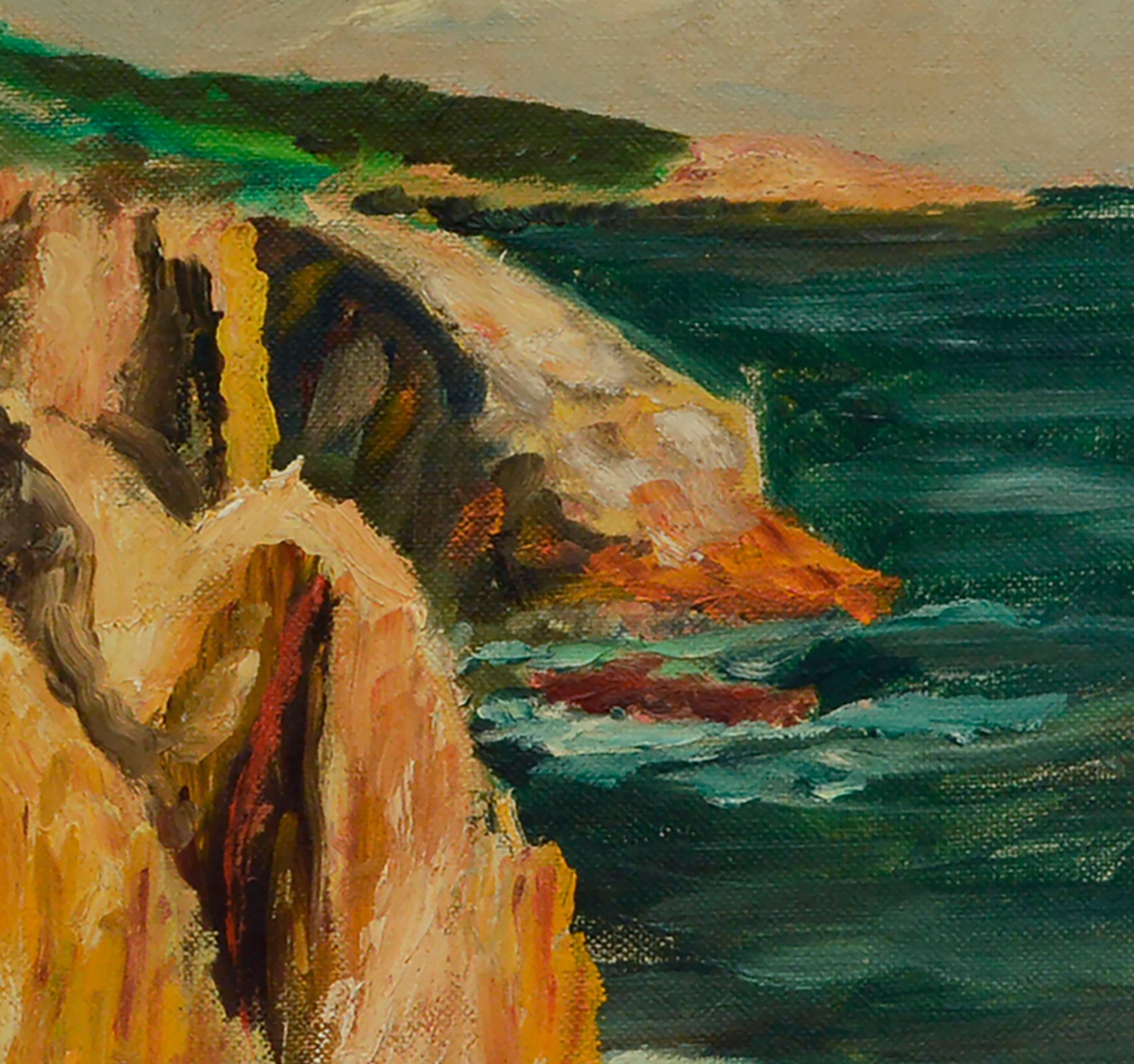 Paysage abstrait moderne du milieu du siècle, Grands falaises de la côte ouest  - Jaune Landscape Painting par Unknown