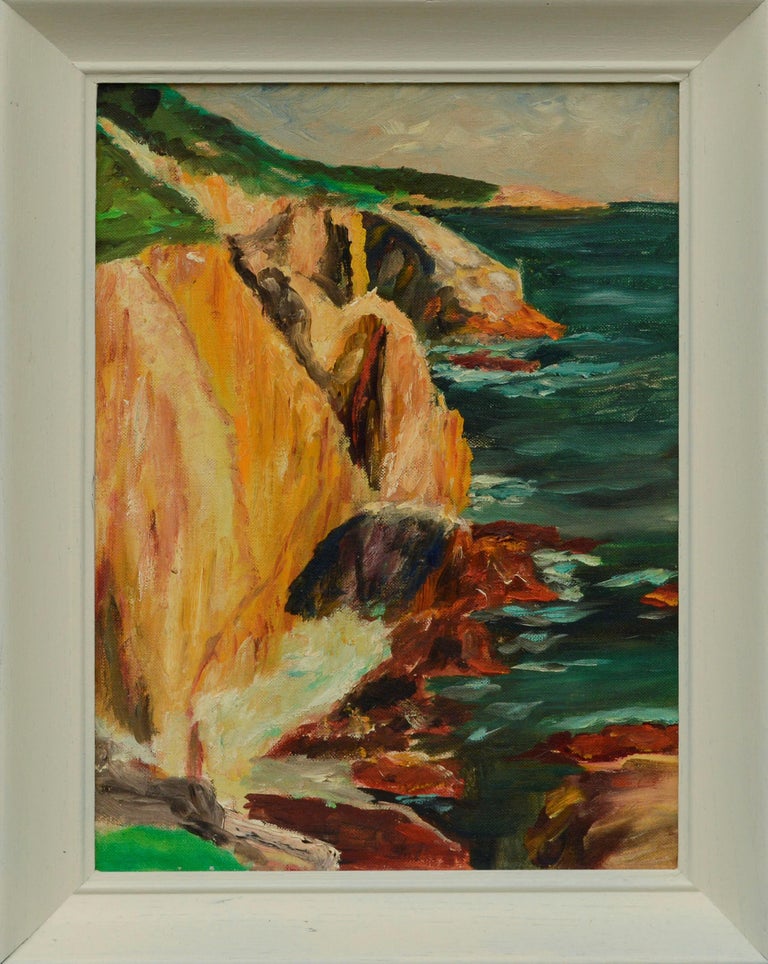 Unknown Landscape Painting - Mid Century Modern Abstracted Landscape, Big Sur Coast Cliffs 