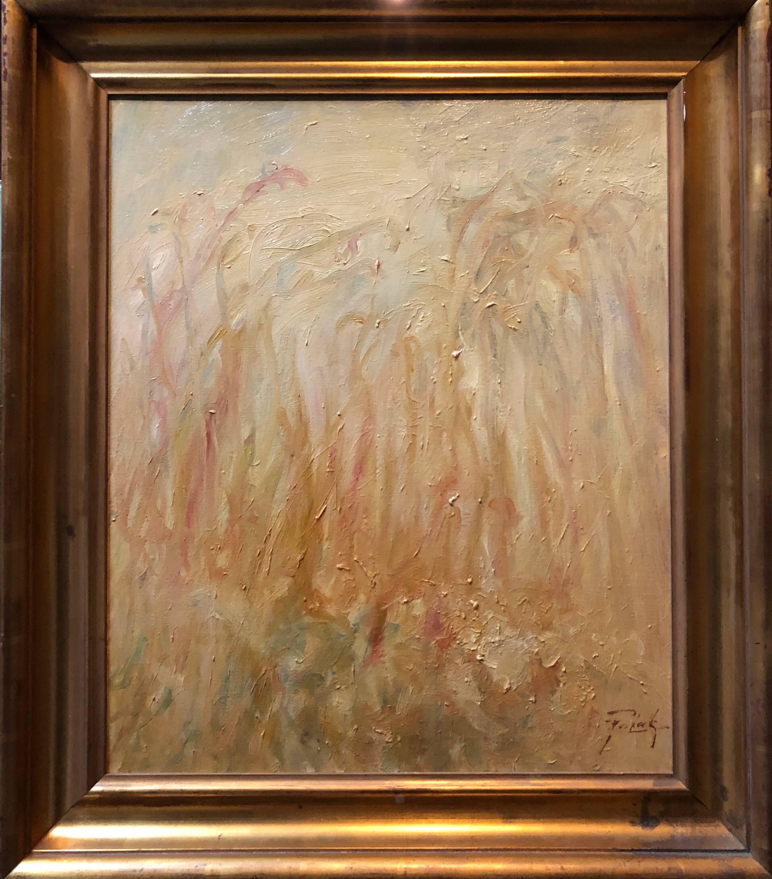 YELLOW FIELD , Color field Abstract Gold Landscape Oil Painting (Beige), Abstract Painting, von Unknown