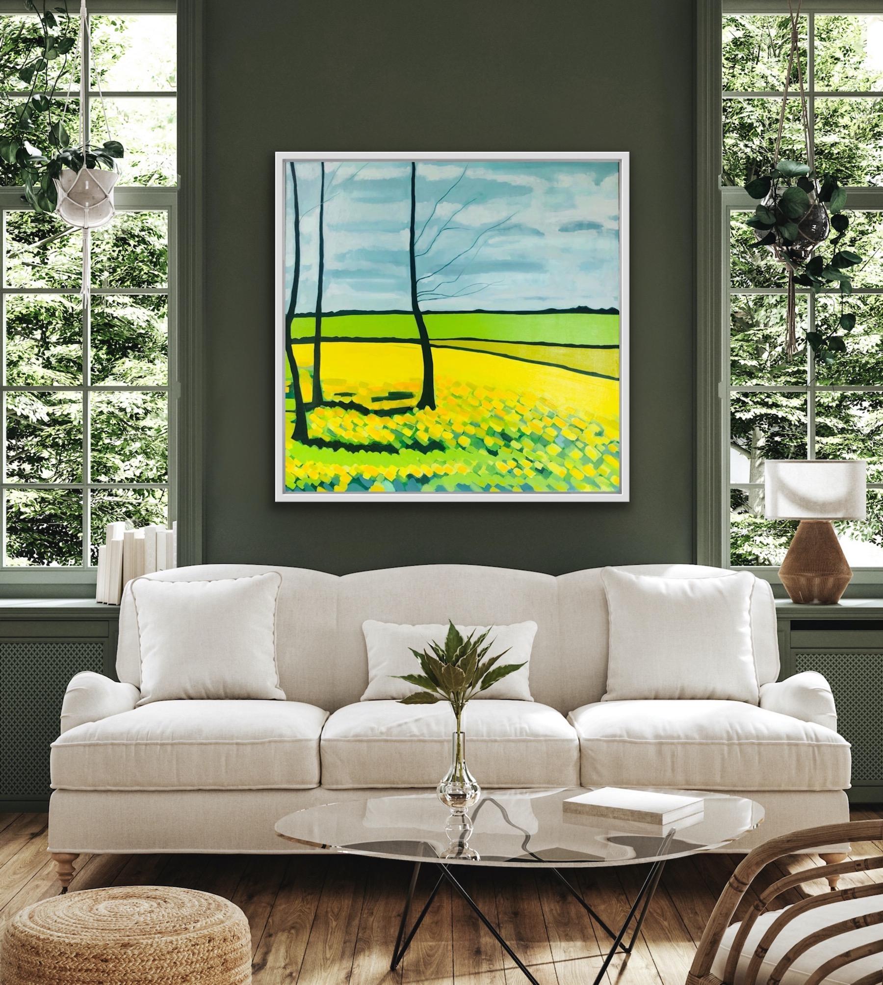 Gelbe Felder Nr.3, Feldmalerei, zeitgenössische ländliche Kunst, helle Landschaftskunst – Painting von Unknown