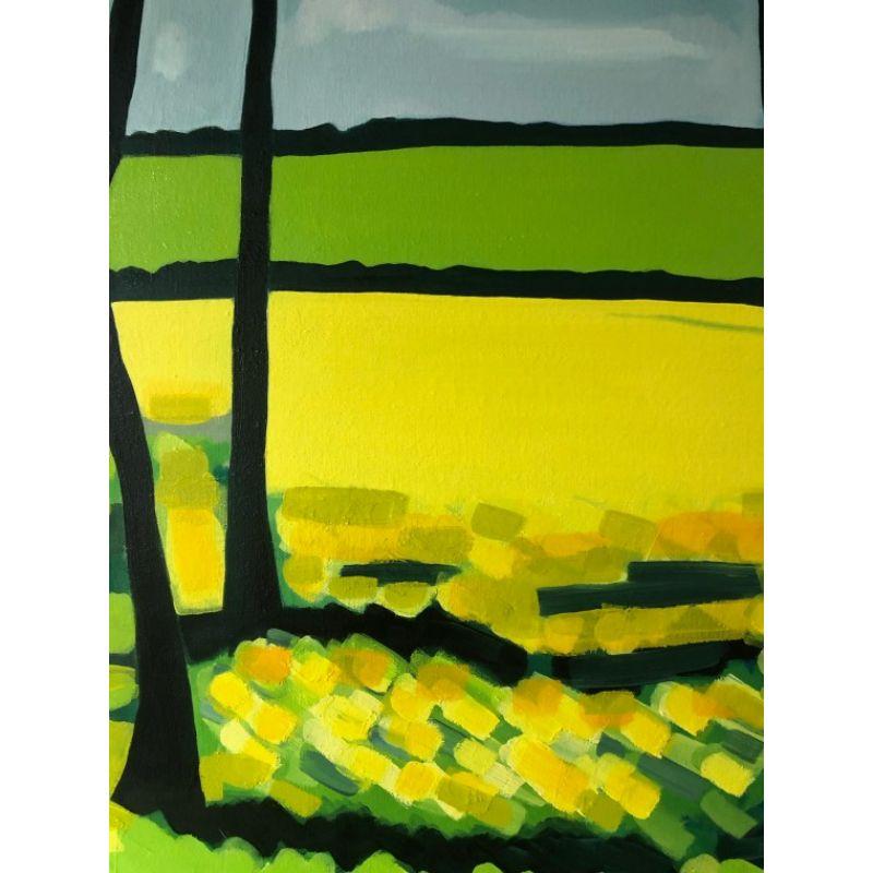 Yellow Fields no.3 by artist Alexa Roscoe [2022]

Yellow Fields no.3 is an original oil painting by artist Alexa Roscoe. In this bold and vibrant painting Alexa has captured a depth of view of the fields framed by the strong dark lines of the trees.