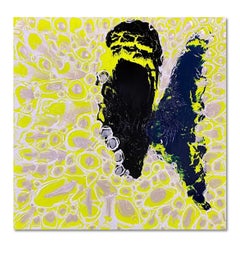 Gelber halber Schmetterling Zeitgenössische Acrylmalerei auf Leinwand von Sally Ko