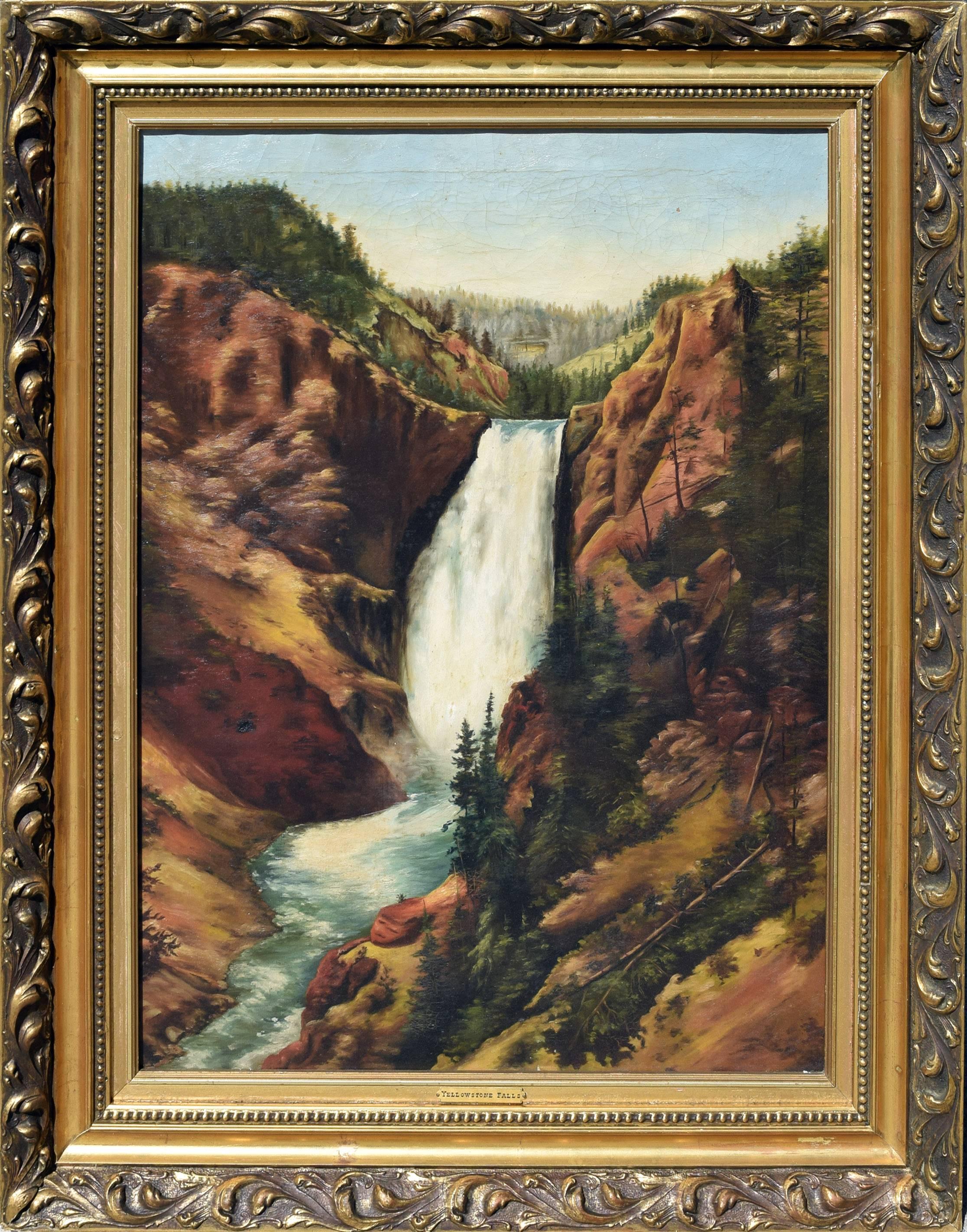 Yellowstone Falls Landschaft - Original Ölgemälde aus der Jahrhundertwende