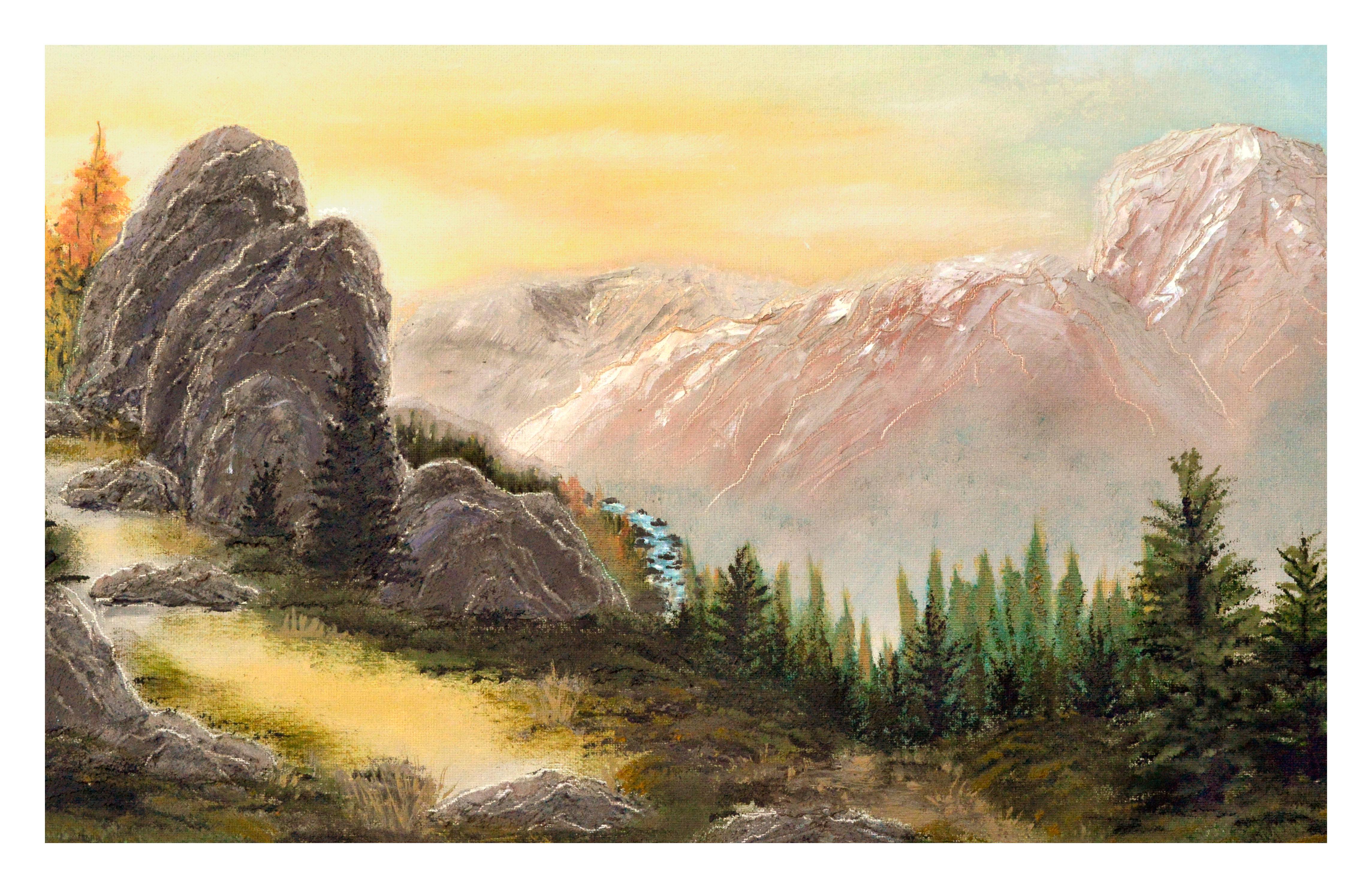 Sunrise de la haute Sierra à Yosemite - Paysage du milieu du siècle dernier  - Painting de Unknown