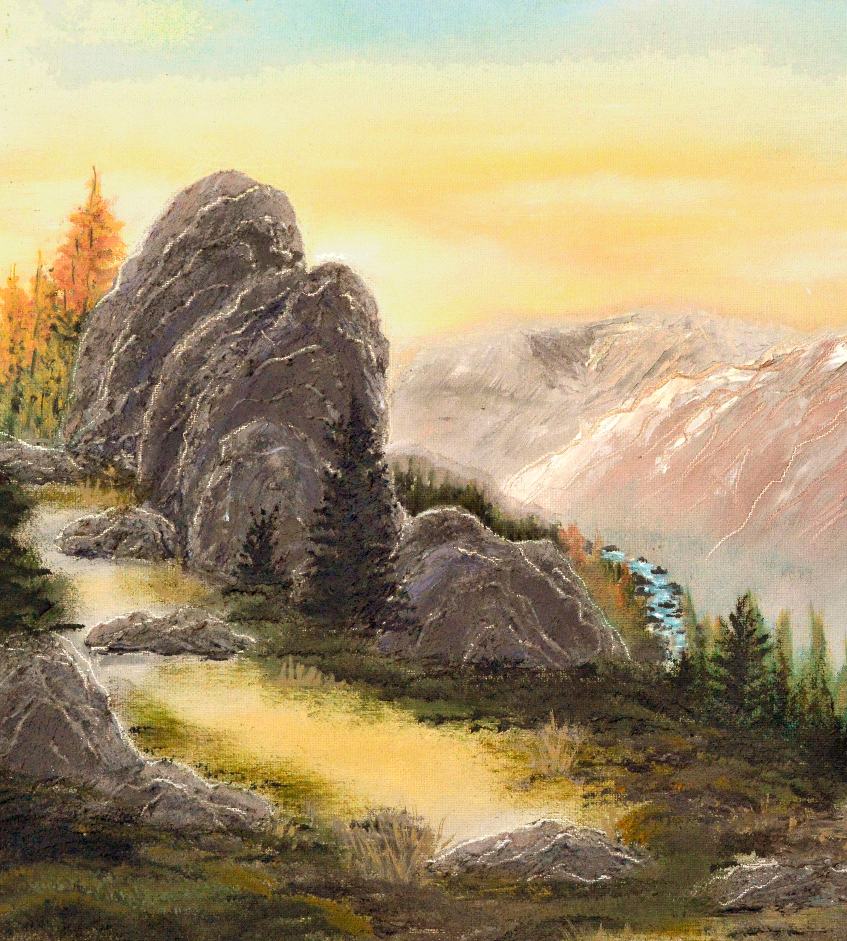 Amanecer en la Alta Sierra de Yosemite - Paisaje de mediados de siglo - Painting Moderno de Unknown