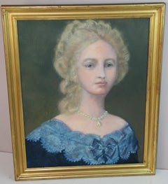 1950s Portrait of Young Woman with Pearl Necklace, Acrylic on Canvas