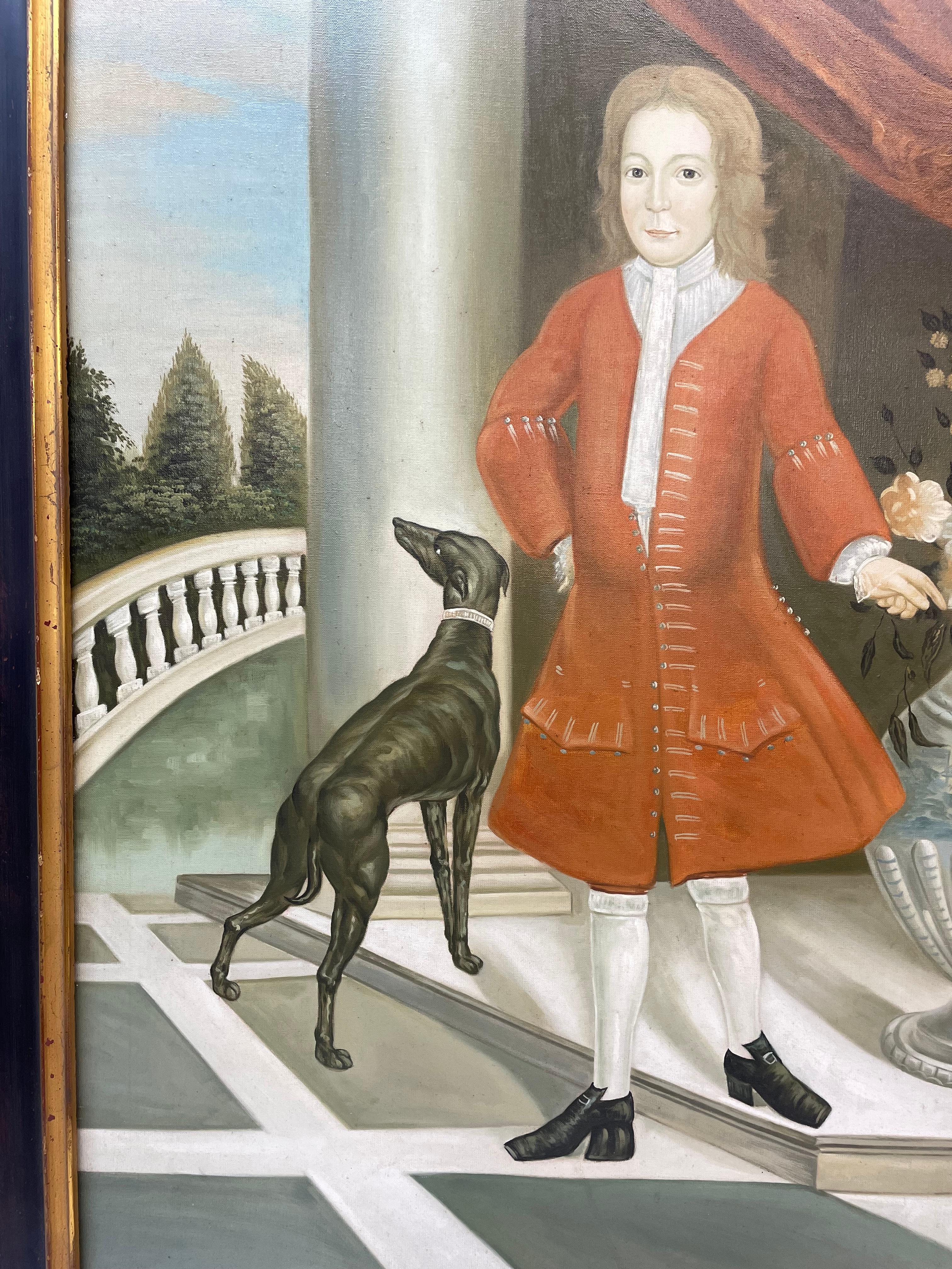 Young Aristocrat with Pet Dog - Painting by Unknown