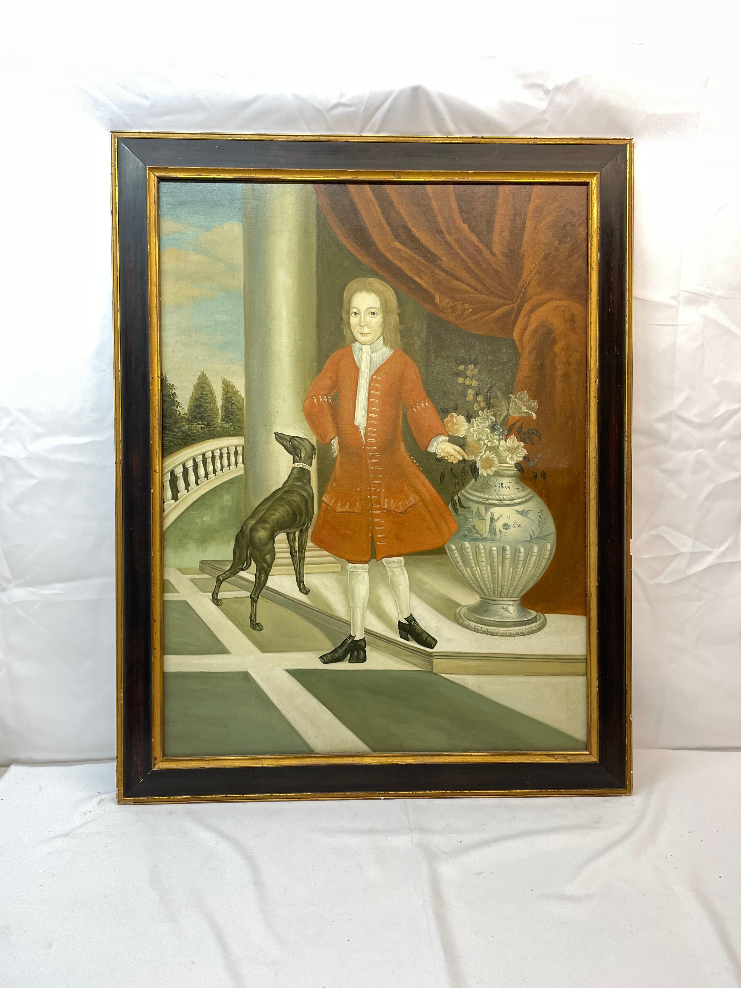 Unknown Portrait Painting - Young Aristocrat with Pet Dog