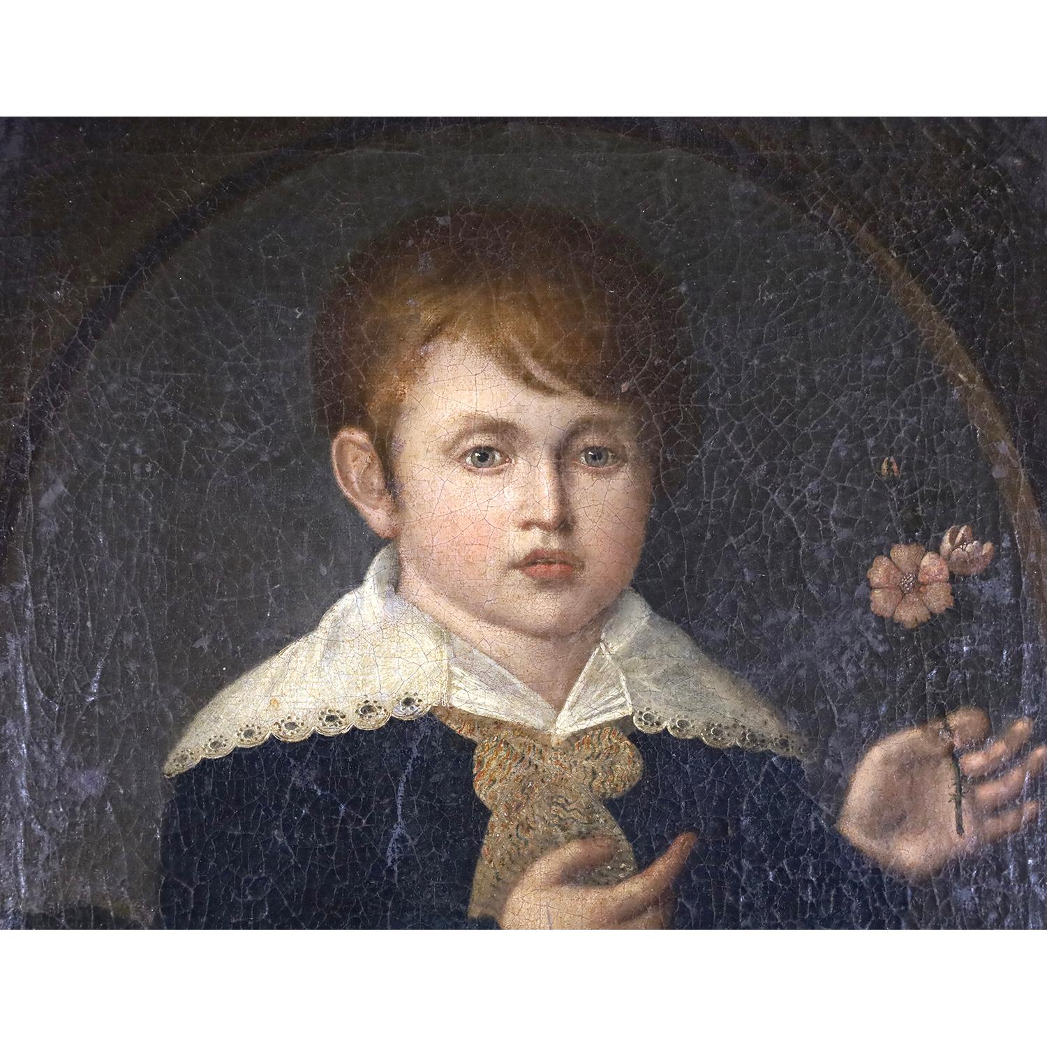 Joven sosteniendo flores espinosas - Painting Académico de Unknown