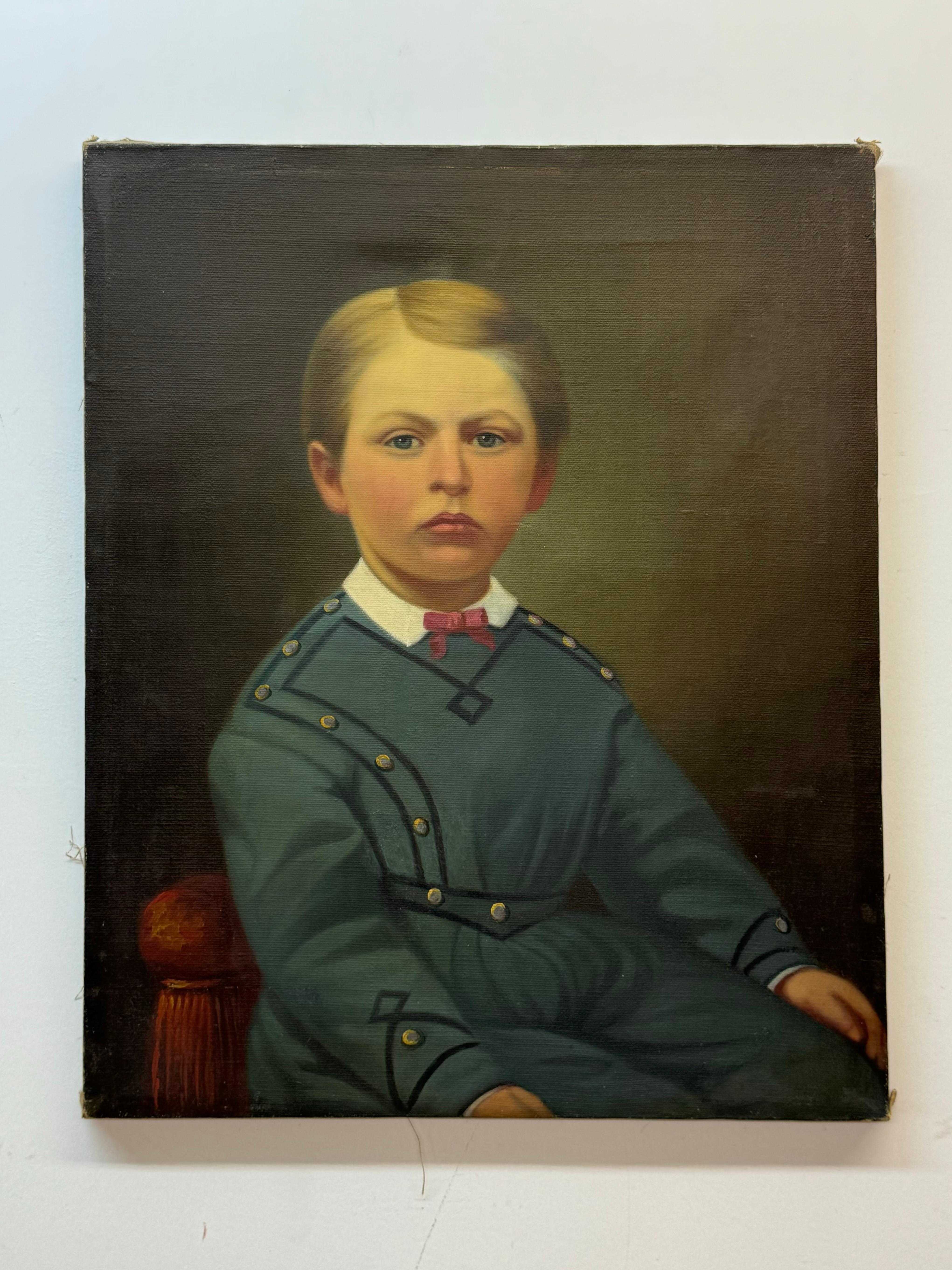 Unknown Figurative Painting - Young boy in uniform