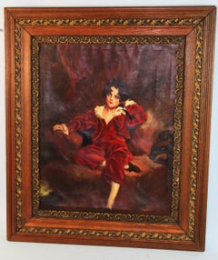 Antique Young English Boy in Red Velvet Suite