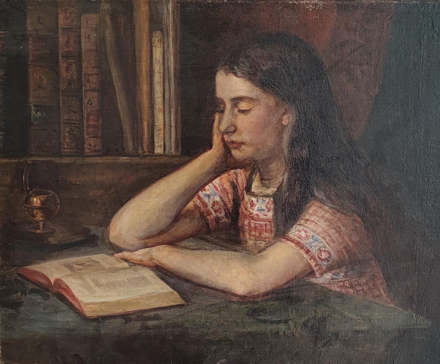 Unknown Interior Painting - Young girl reading