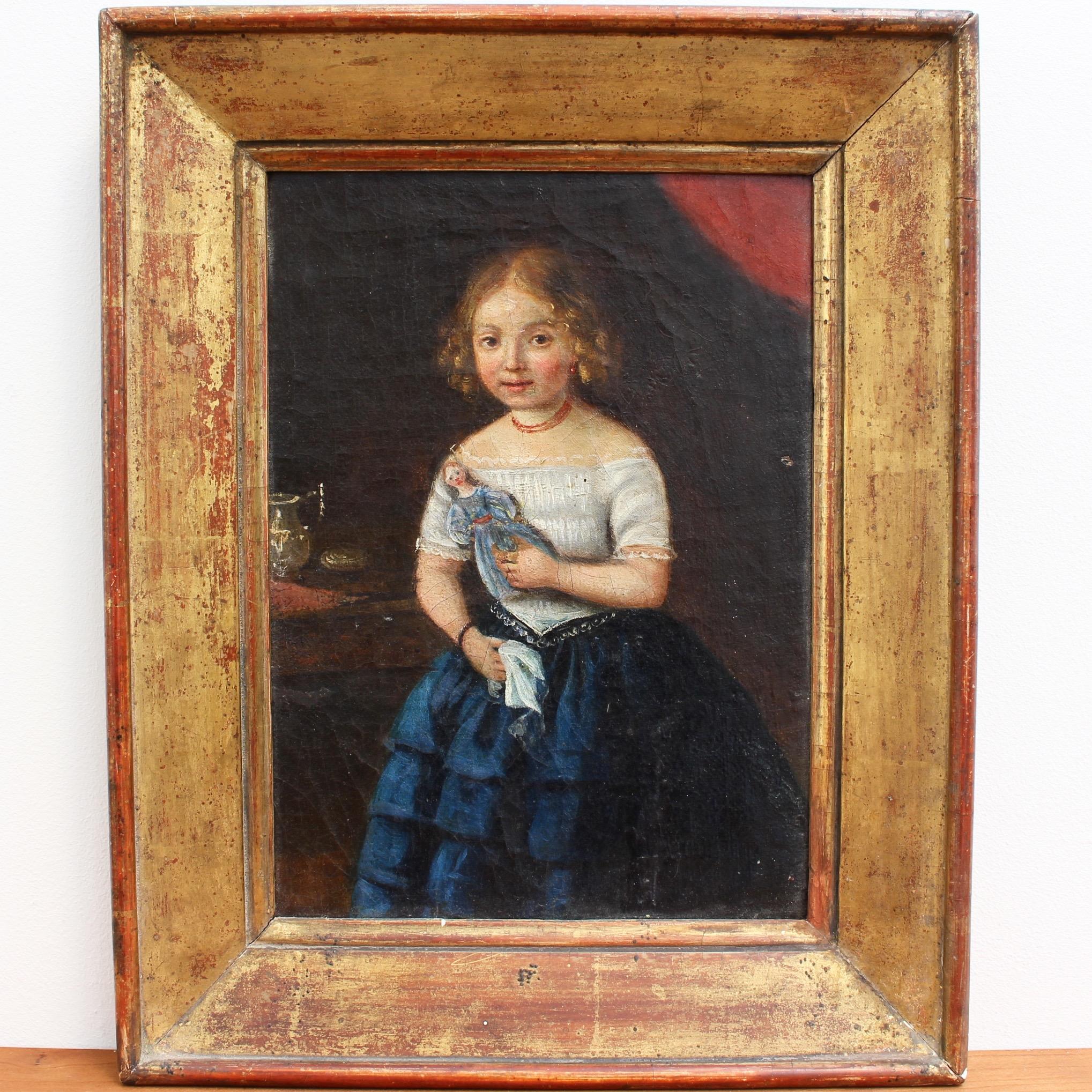 'Young Girl with Her Doll' (Late 18th Century) - Painting by Unknown