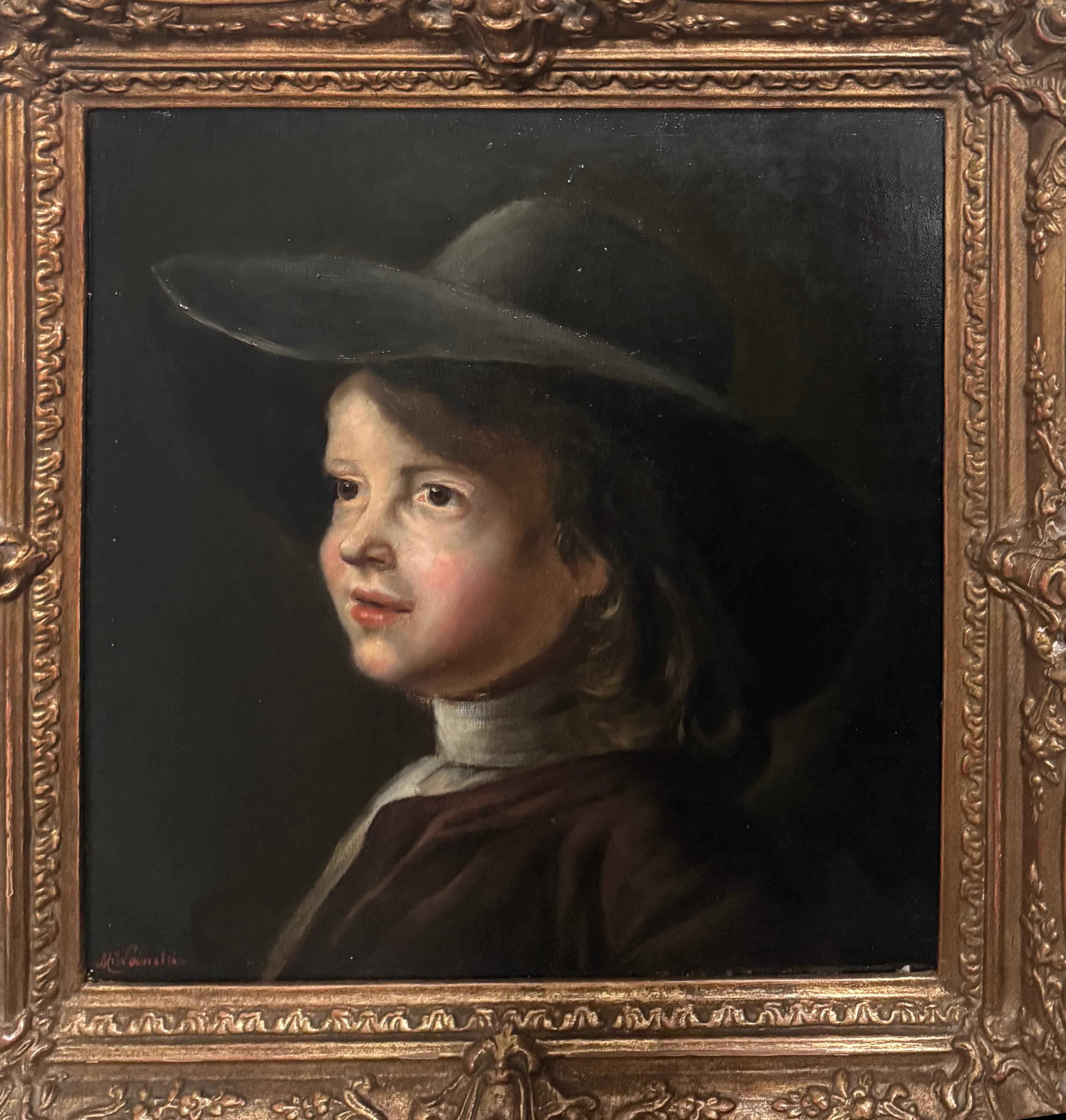 Junger Mann mit Hut – Painting von Unknown