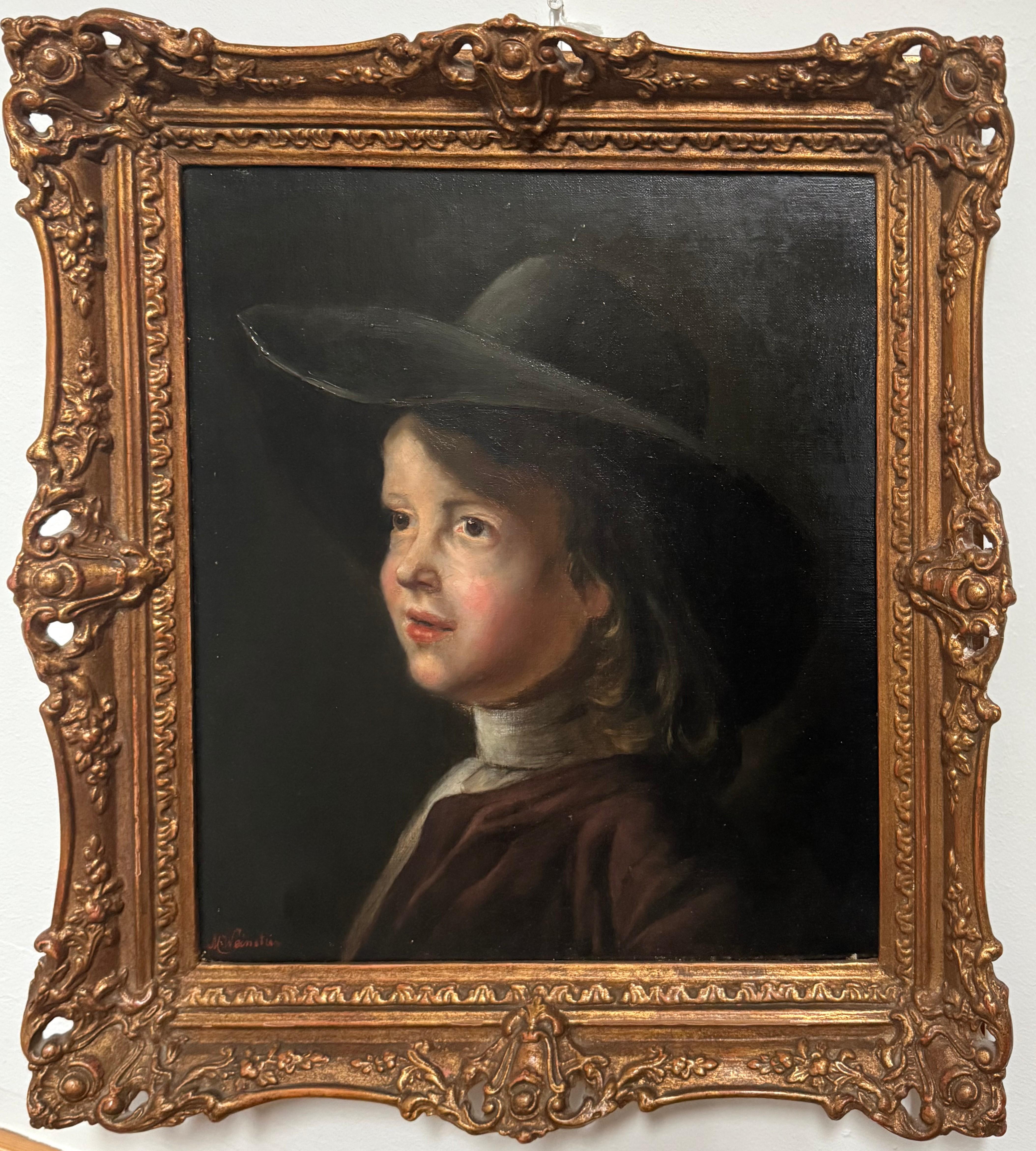 Unknown Portrait Painting – Junger Mann mit Hut