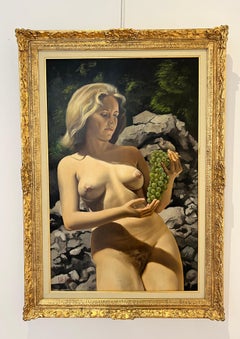 Young Nude Woman with Grapes, Oil on Canvas, Signed, 1970, Framed