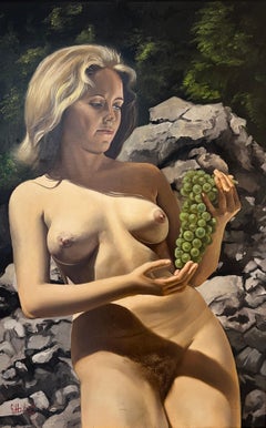 Vintage Young naked woman with bunch of grapes