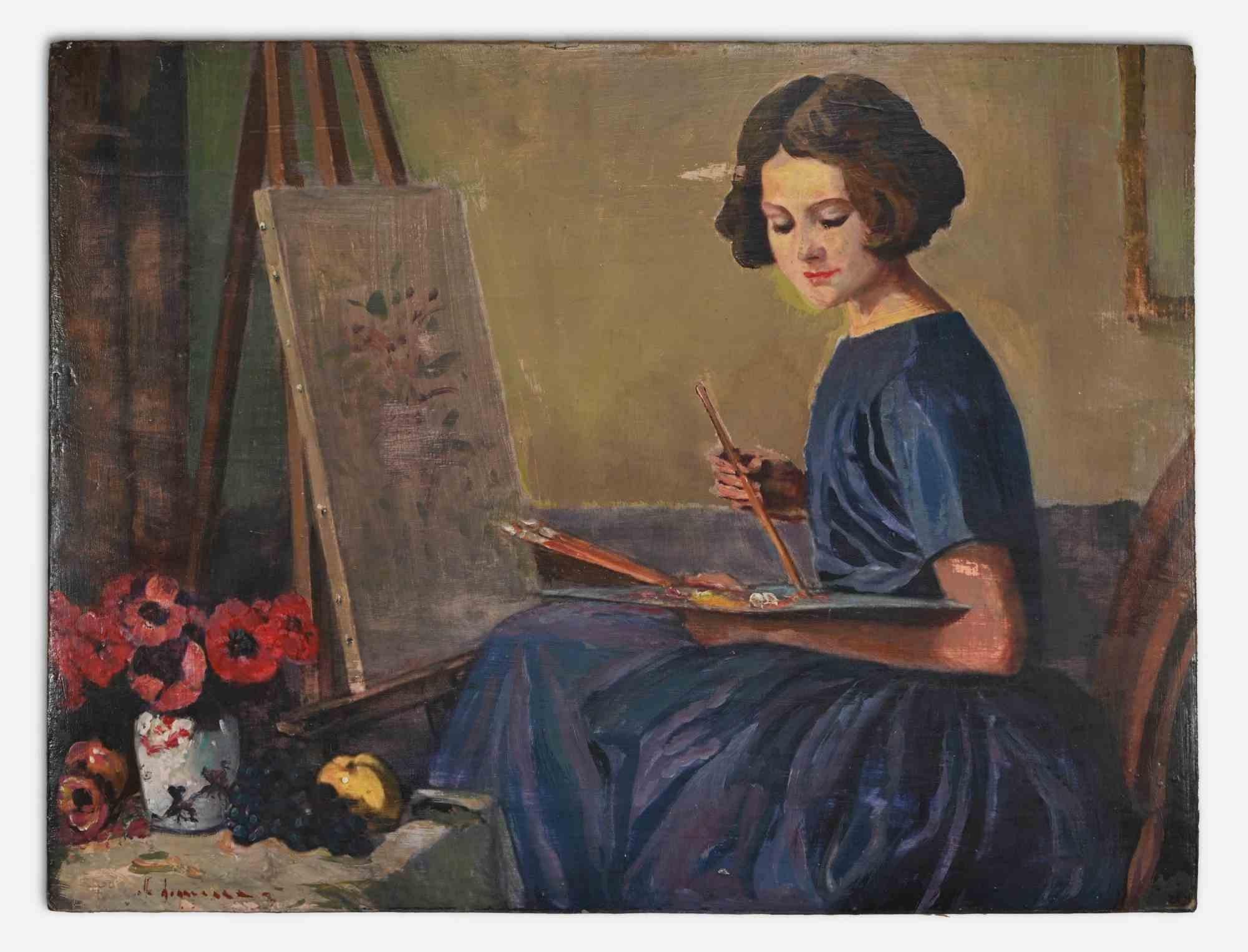 Jeune peintre - Peinture à l'huile - Début du 20e siècle 