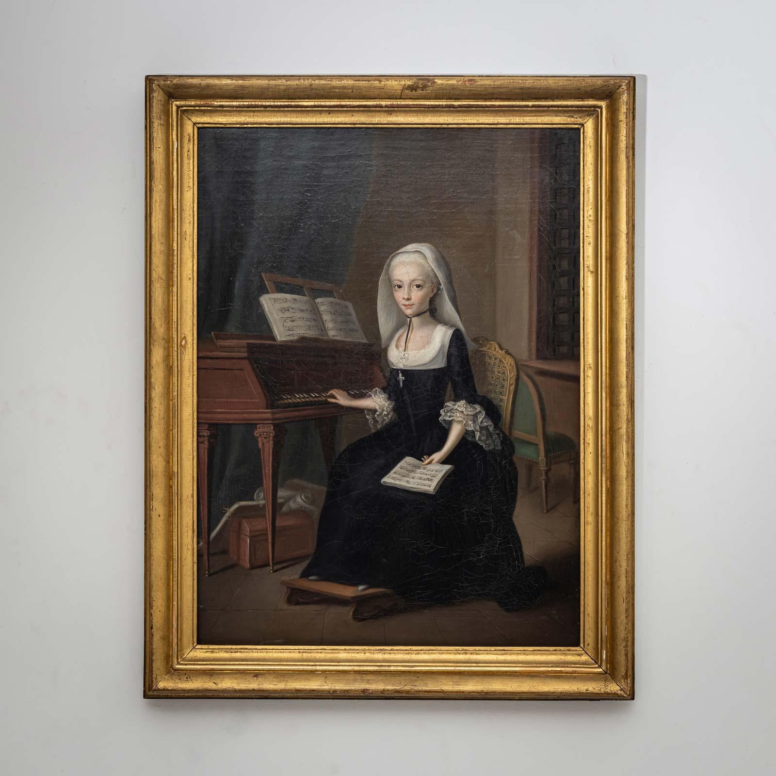 Young Woman at the Piano, 2nd Half 18th Century - Painting by Unknown