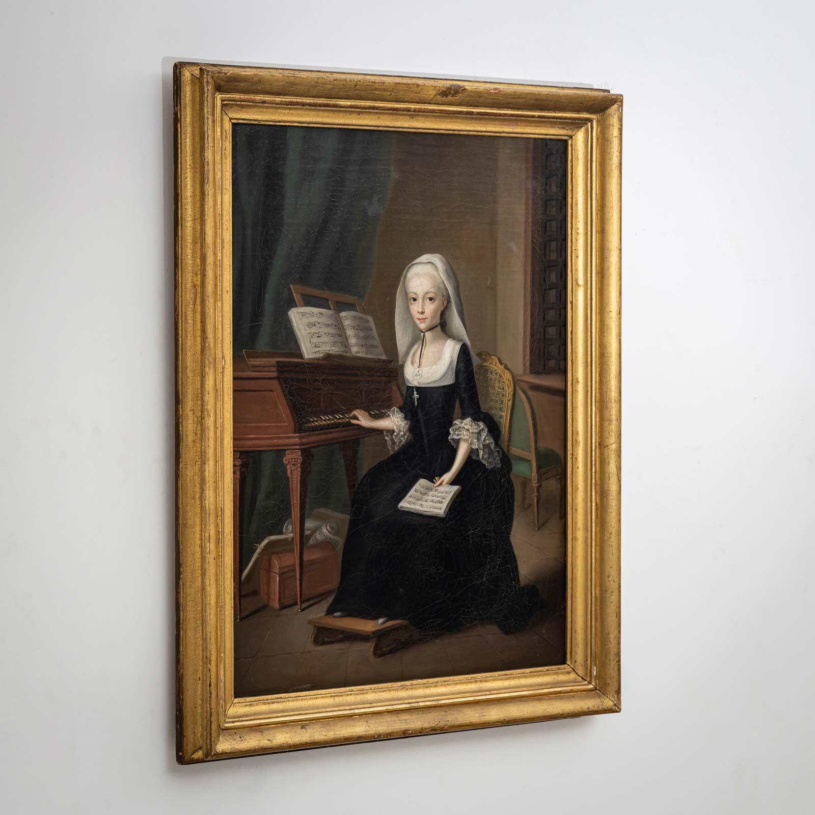 Young Woman at the Piano, 2nd Half 18th Century - Baroque Painting by Unknown