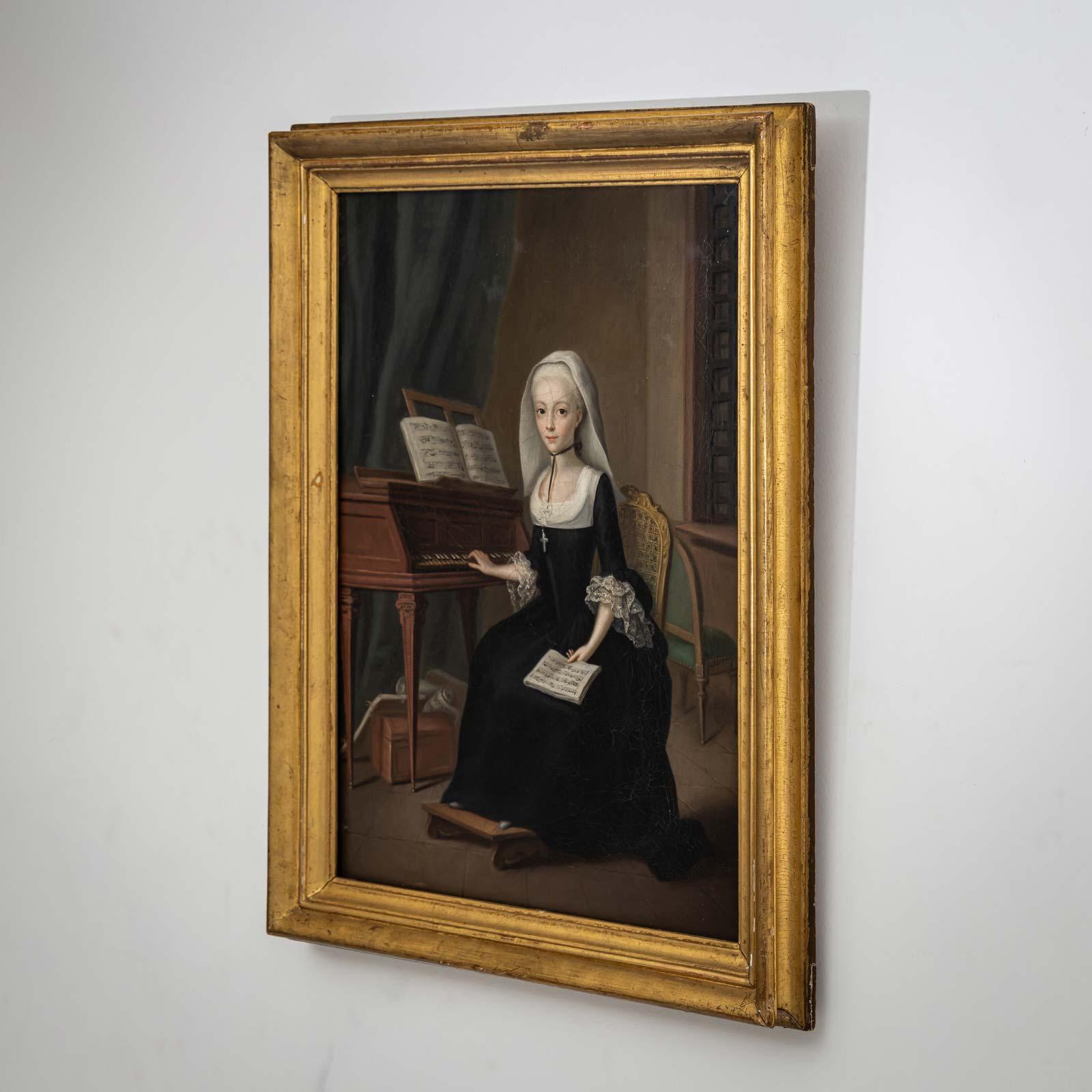 Young Woman at the Piano, 2nd Half 18th Century - Black Figurative Painting by Unknown