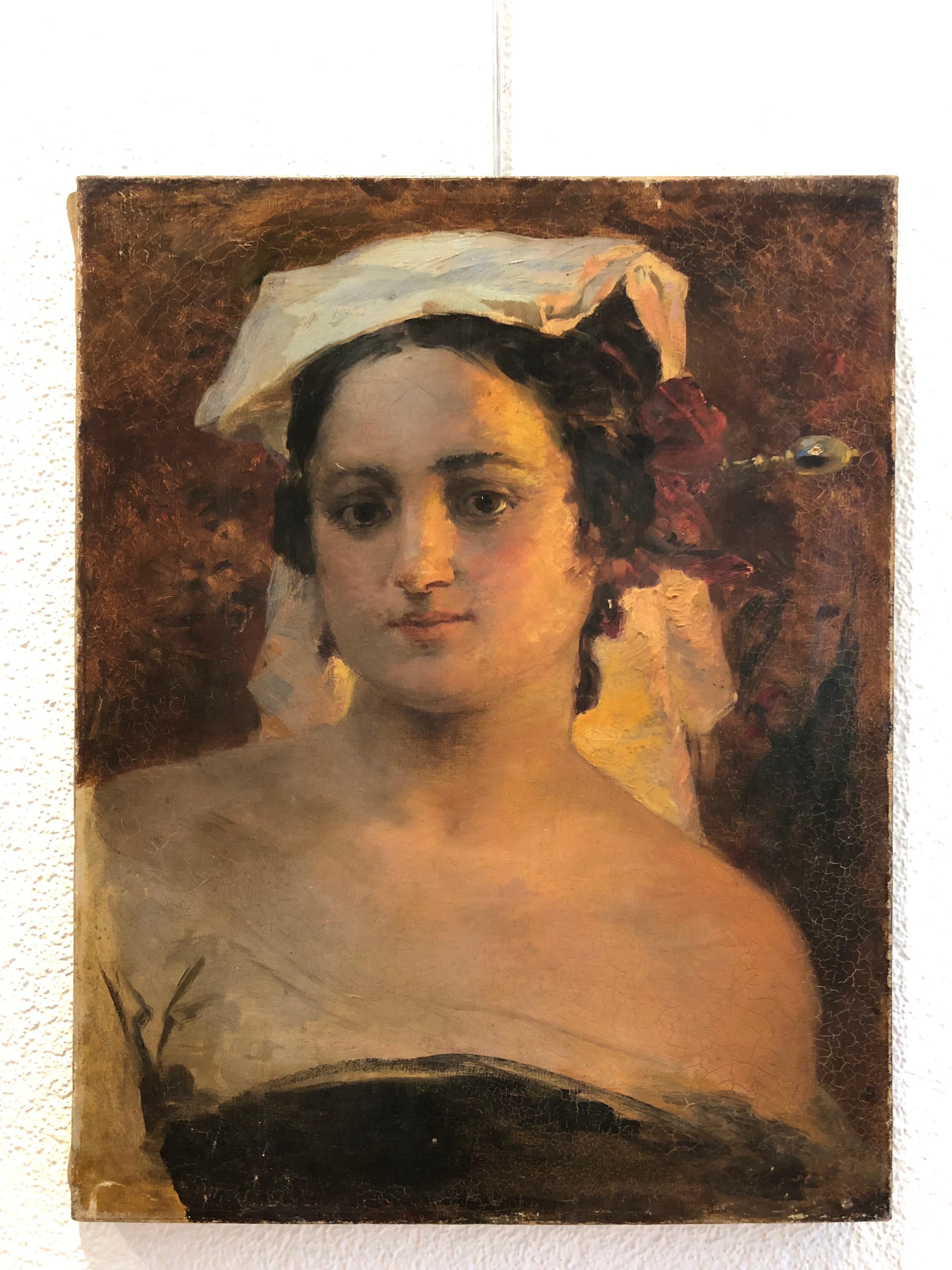 Junge Frau – Painting von Unknown
