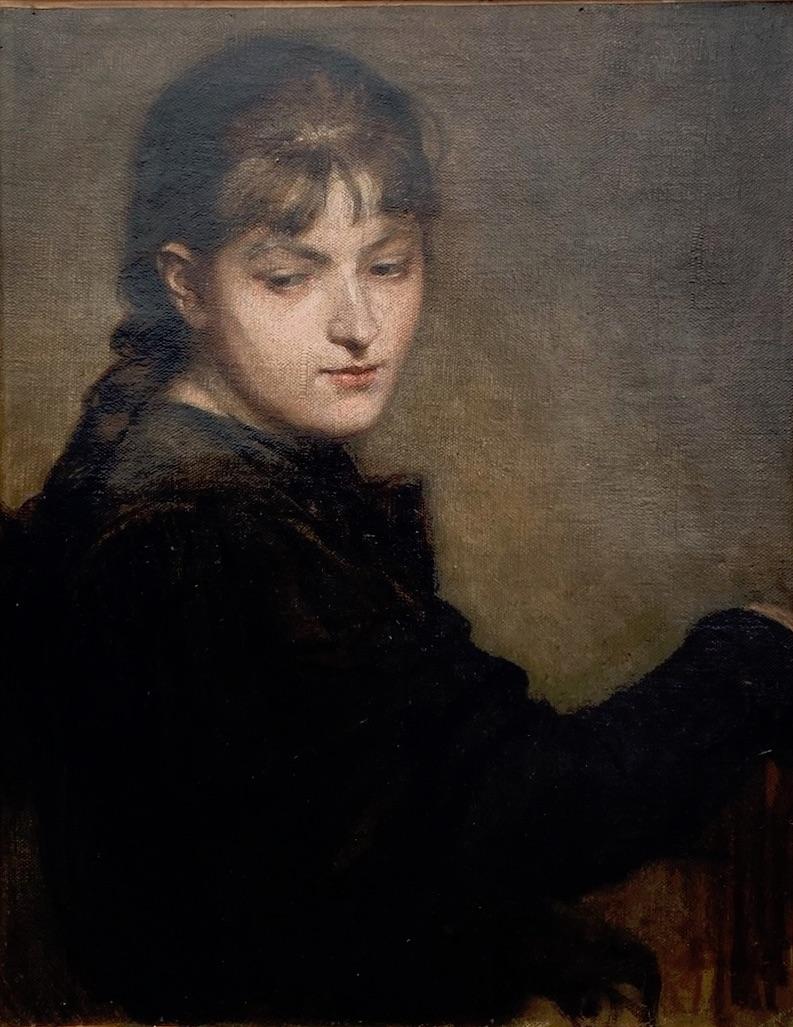 Die junge Frau malt, die Künstlerin, anonymes Ölgemälde eines Meisters, 19. Jahrhunderts – Painting von Unknown