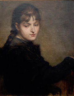 Young woman painting, the artist, 19th Century anonymous master oil painting