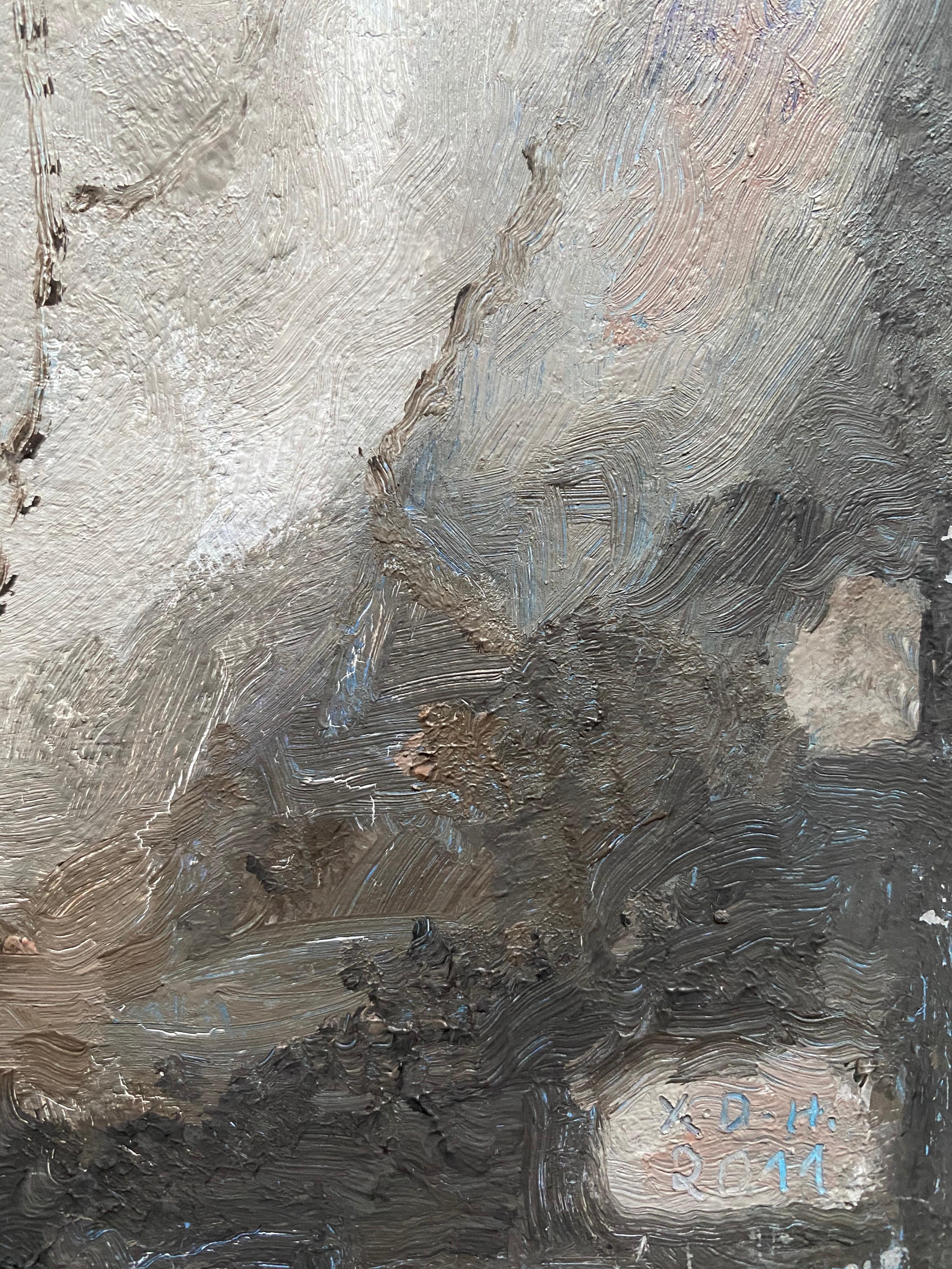 Yvette Dubois Habasque peinture abstraite cubiste française - Gris Abstract Painting par Unknown