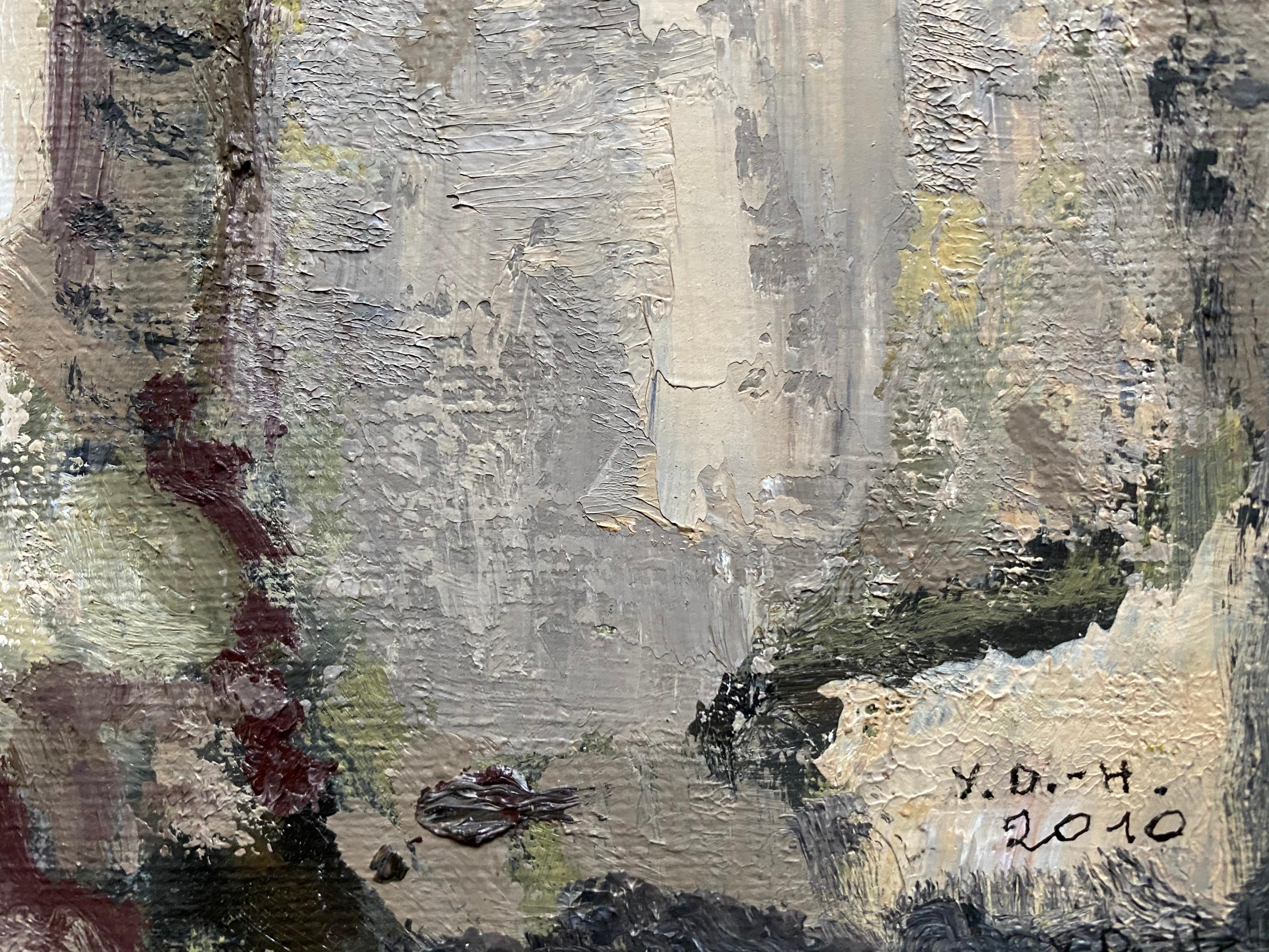 Yvette Dubois Habasque peinture abstraite cubiste française - Gris Abstract Painting par Unknown