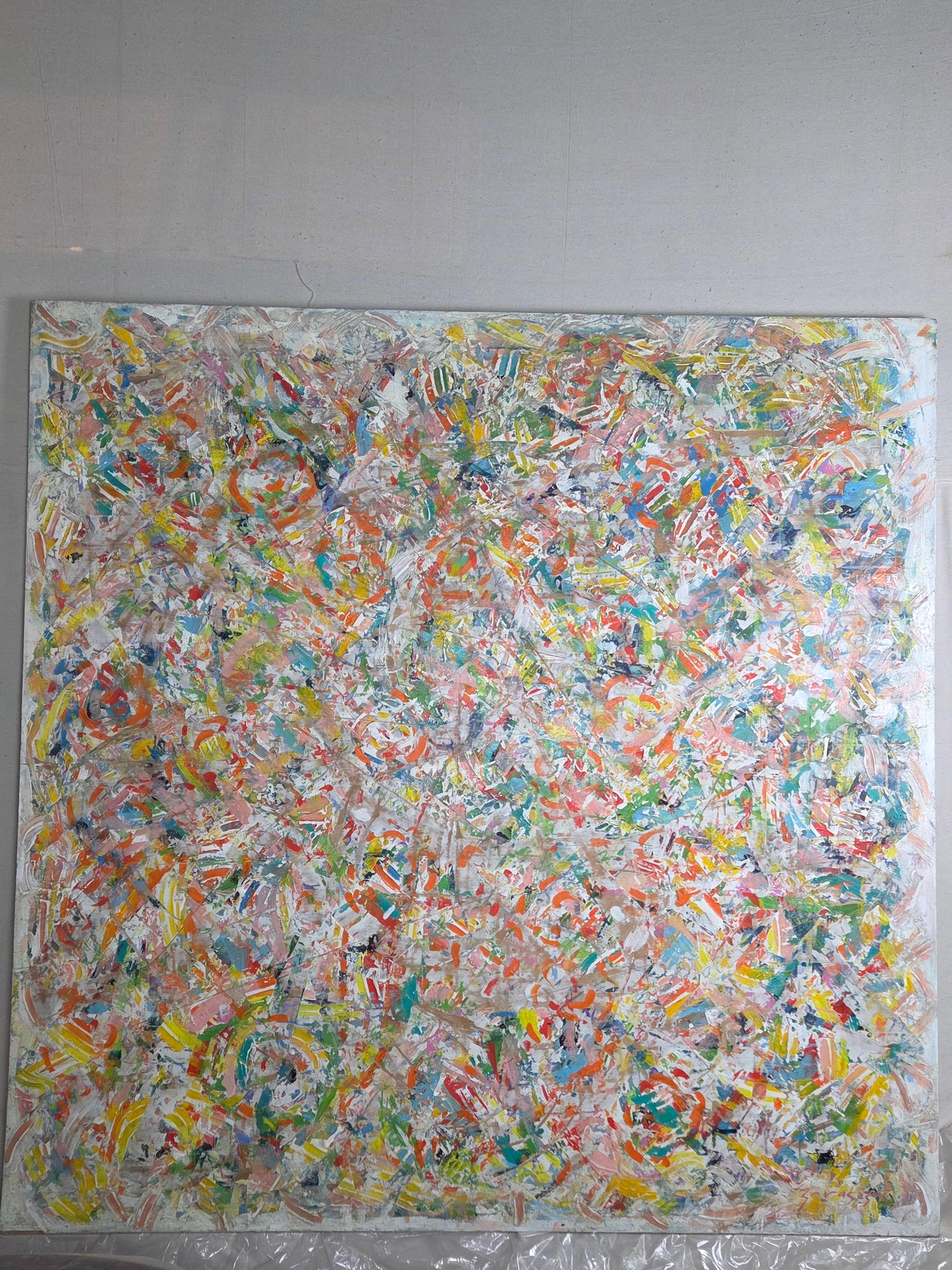 Abstract Painting Unknown - Zoragozo Signed Abstract Acrylic on Layered Panels c. 1970 63 x 63 inches