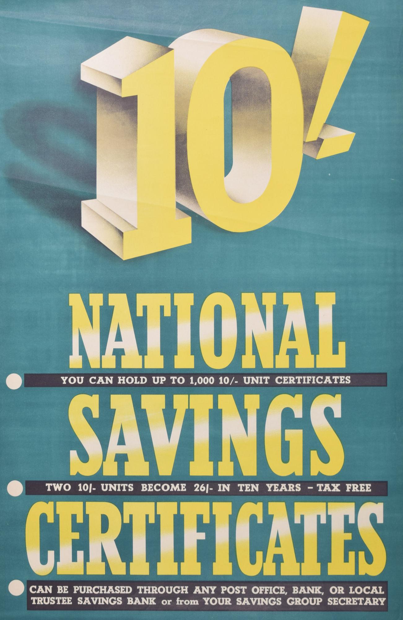 10' National Savings Certificates original vintage poster - Print by Unknown