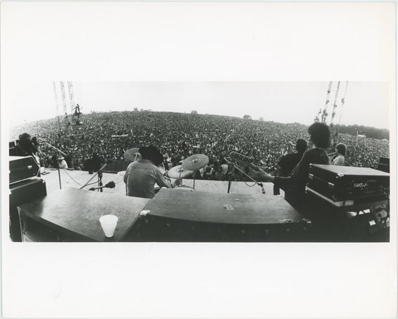 Unknown Black and White Photograph - 1969 Woodstock Festival Candid Photo Onstage