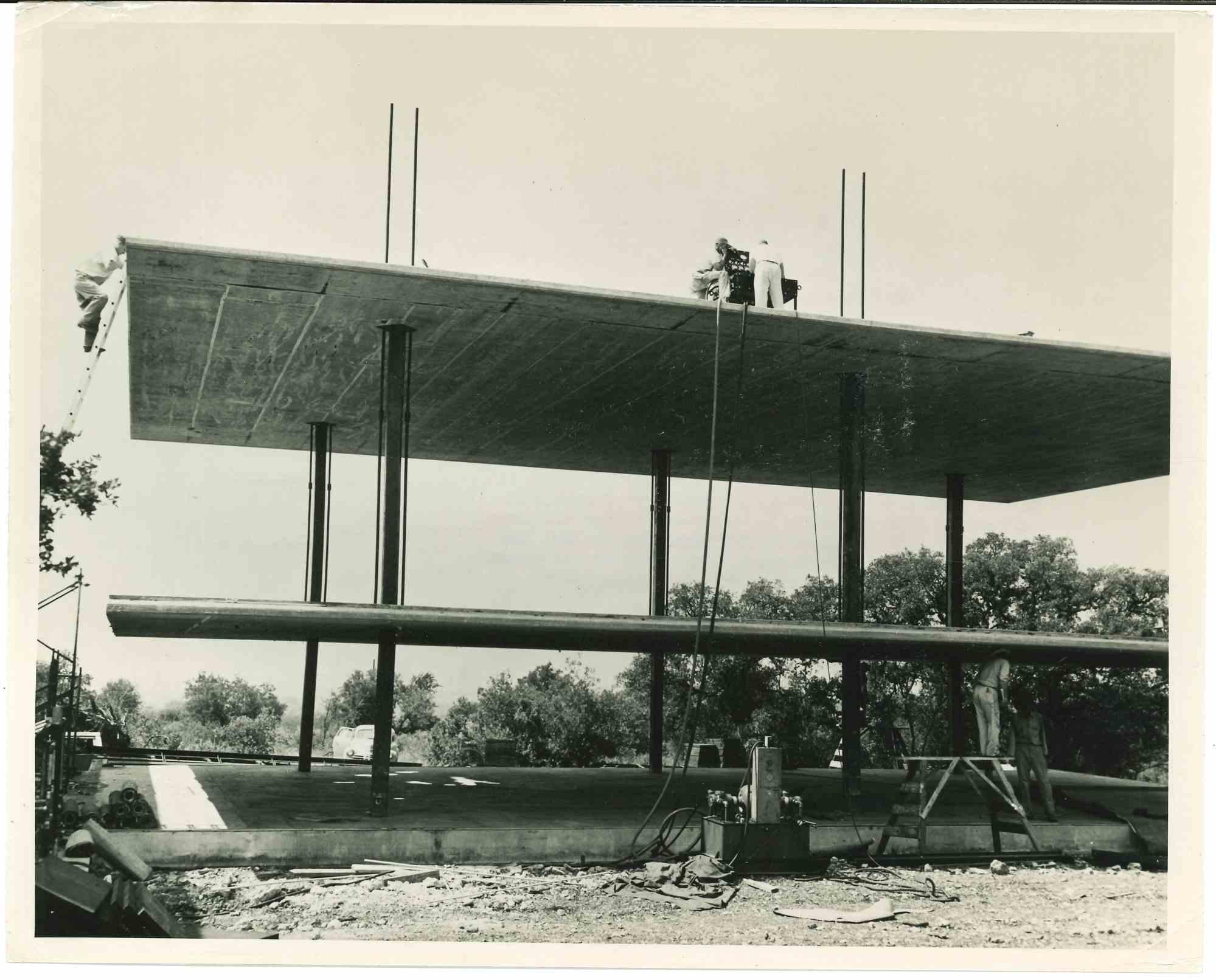 Unknown Figurative Photograph - A New Method in Building - Vintage Photograph - Mid 20th Century