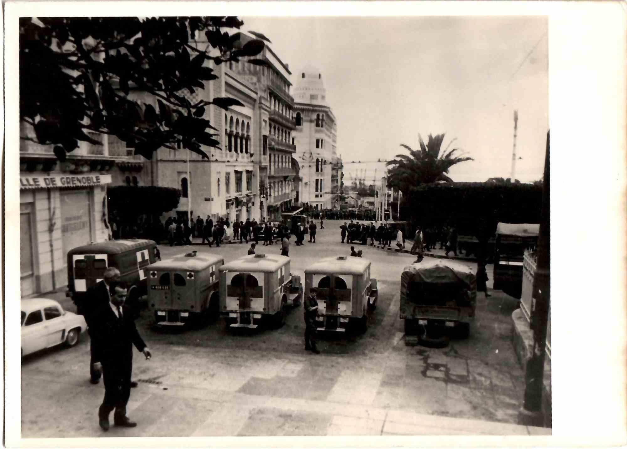 Unknown Black and White Photograph - Ambulances, Algeria - Original Vintage Photograph - Mid-20th Century