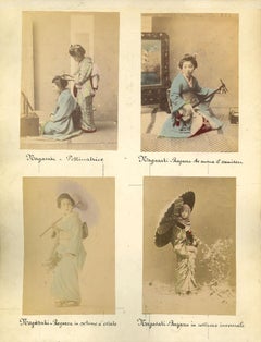 Antikes Porträt von Geishas, Nagasaki - Vintage Albumendruck - 1880er/90er Jahre