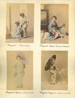 Ancien portrait de Geishas, Nagasaki - Impression albumen vintage, années 1880/90