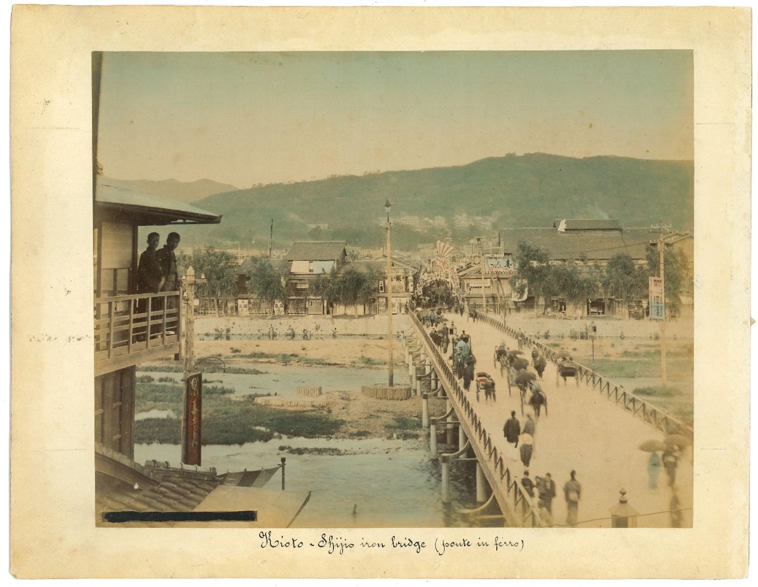 Ancient view of Kyoto, Shinjio Iron Bridge - Original Albumen Print - 1880s/90s