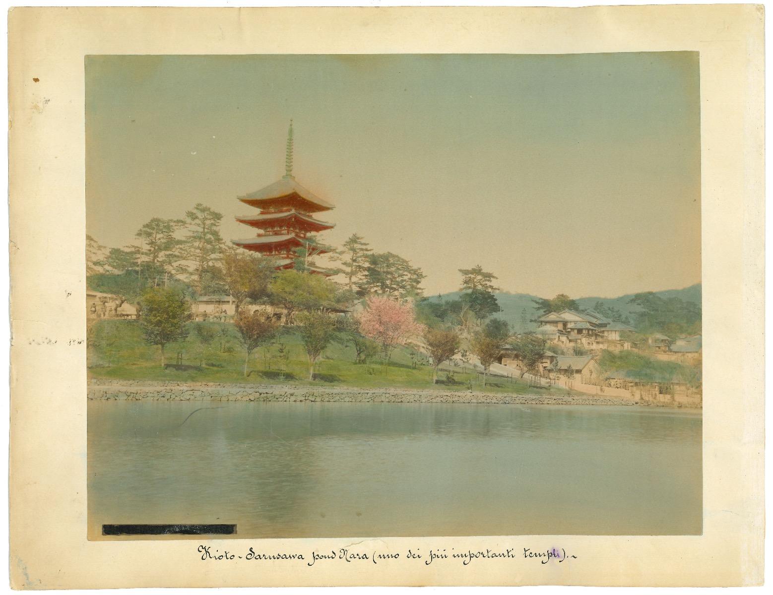 Vue ancienne du temple de Kyoto - Impression albumen originale - années 1880/90