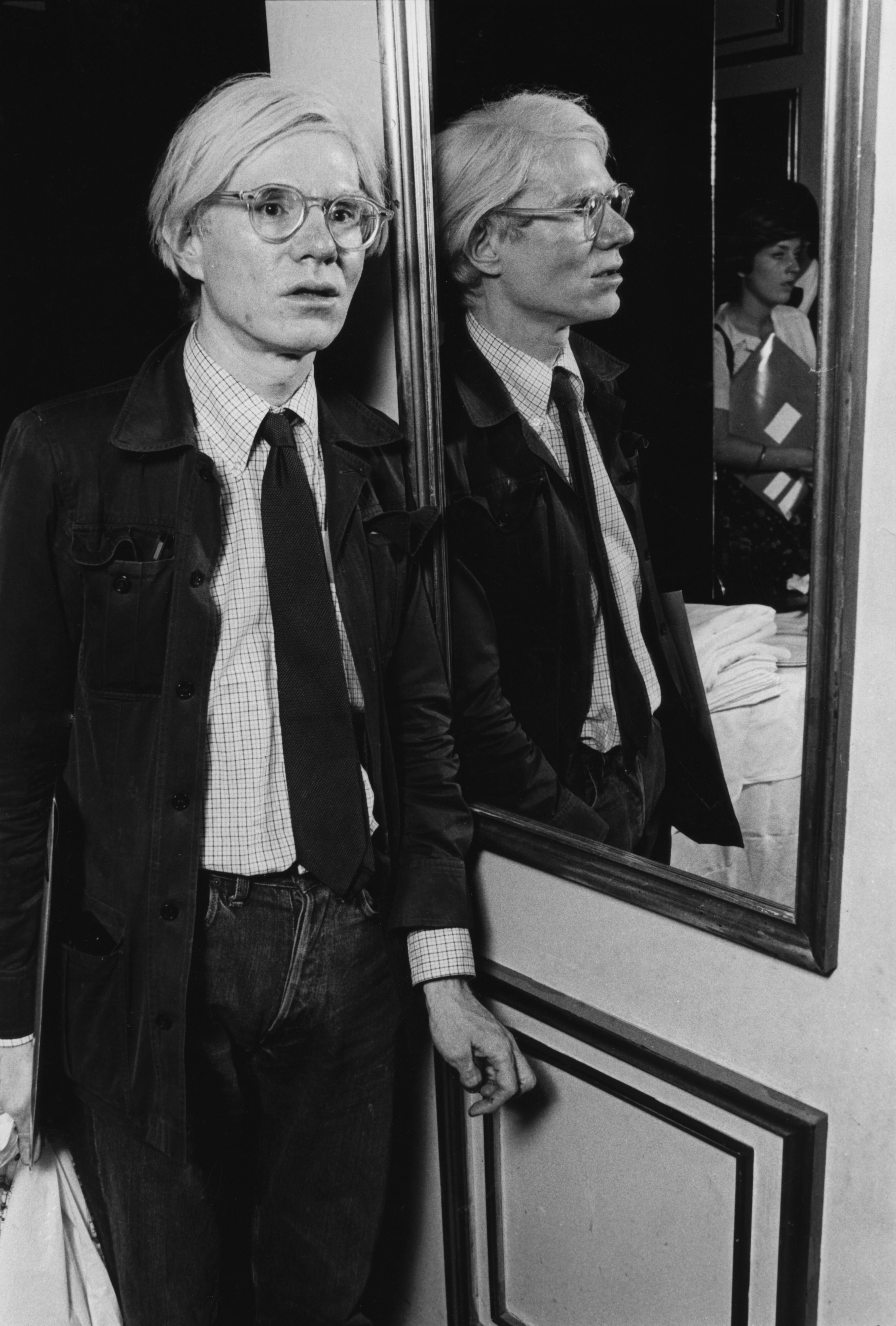 Unknown Portrait Photograph - Andy Warhol Leaning on Mirror Fine Art Print
