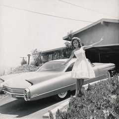 Vintage Anette Funicello Waving with Classic Cadillac Fine Art Print
